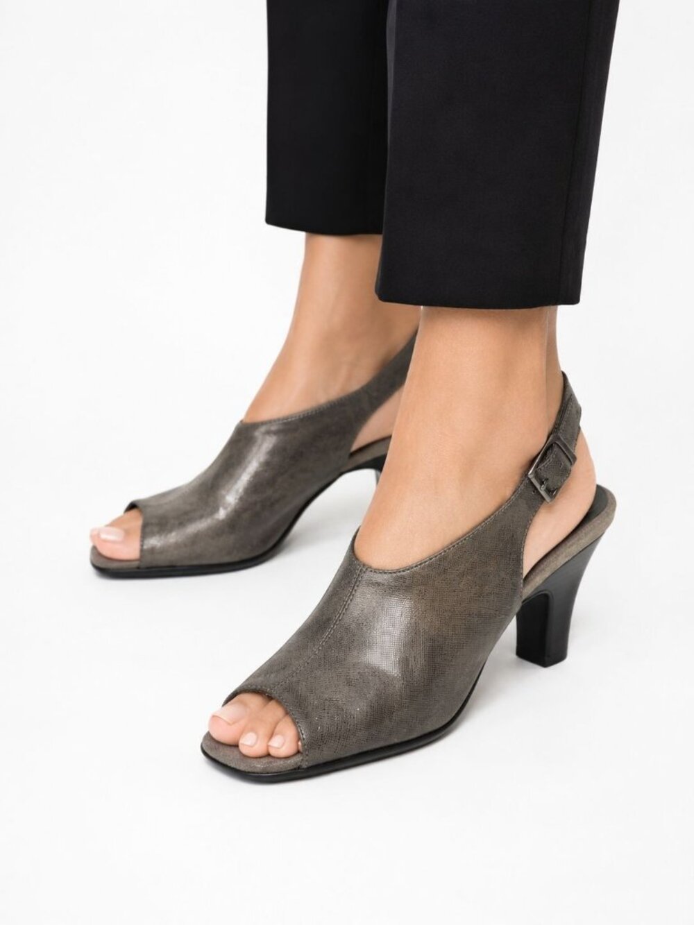 Aerosoles Gin Class Vegan Leather Gray Slingback Heeled Sandals Sz 8.5 NWT